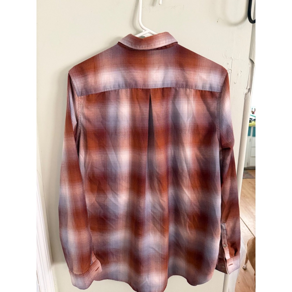 Eddie Bauer Womens TL Tall Classic Fit Plaid Flannel Shirt Rust Purple Polyester